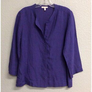 Eileen Fisher Women's Organic Linen Mandarin Blouse Purple Size Medium